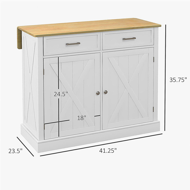 Îlot de cuisine à roulettes pliable en bois avec chariot de cuisine, 2 tiroirs, tablettes réglables pour le repas, blanc