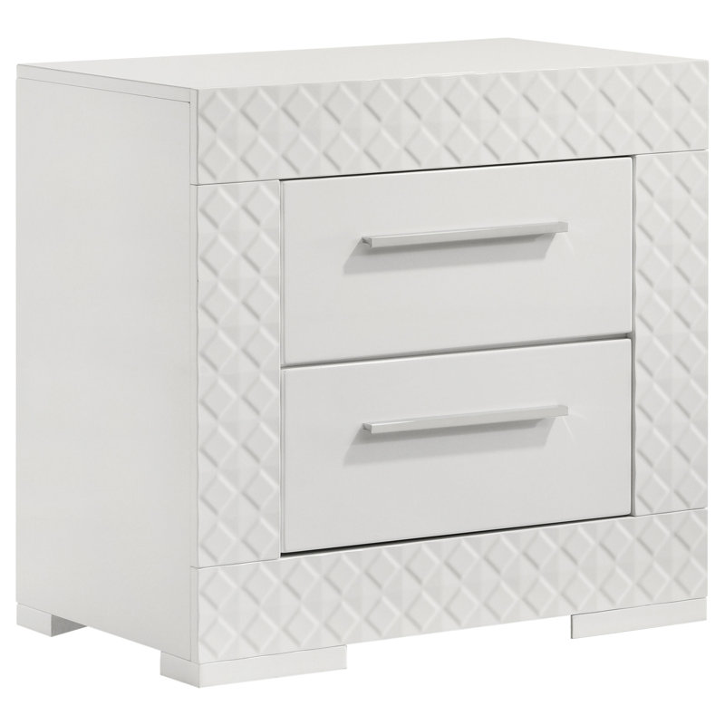 Table de chevet 2 tiroirs Pierce, Blanc brillant