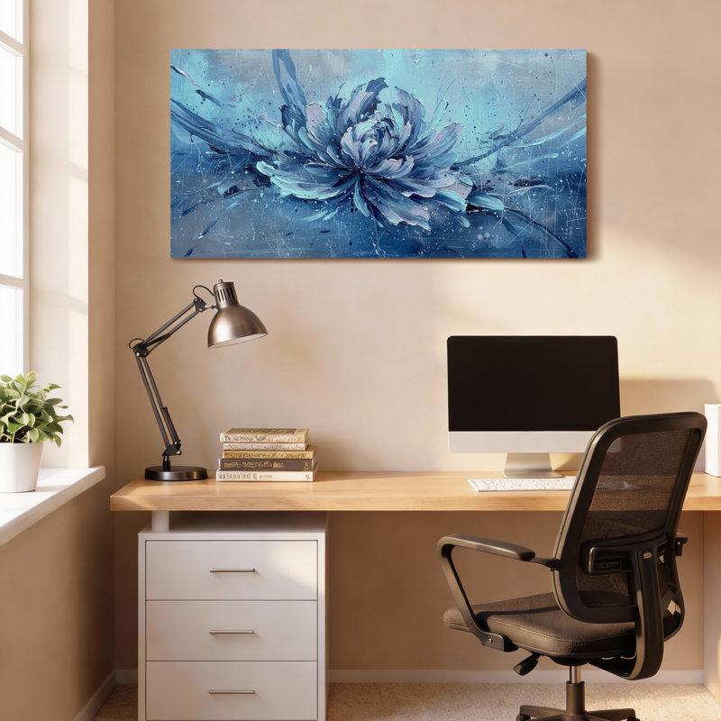 «Blue Peony», ensemble de 1 reproduction de peinture à l'huile sur toile, H 24 po x l 48 po