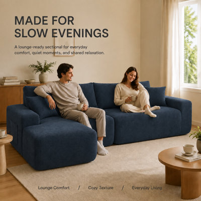 85" Cloud Sectional Couch with L-Shape Chaise,Modern Modular Sofa with Deep Seat, Upholstered Couches for Living Room Bedroom,No Assembly Required, (Cotton linen Fabric)