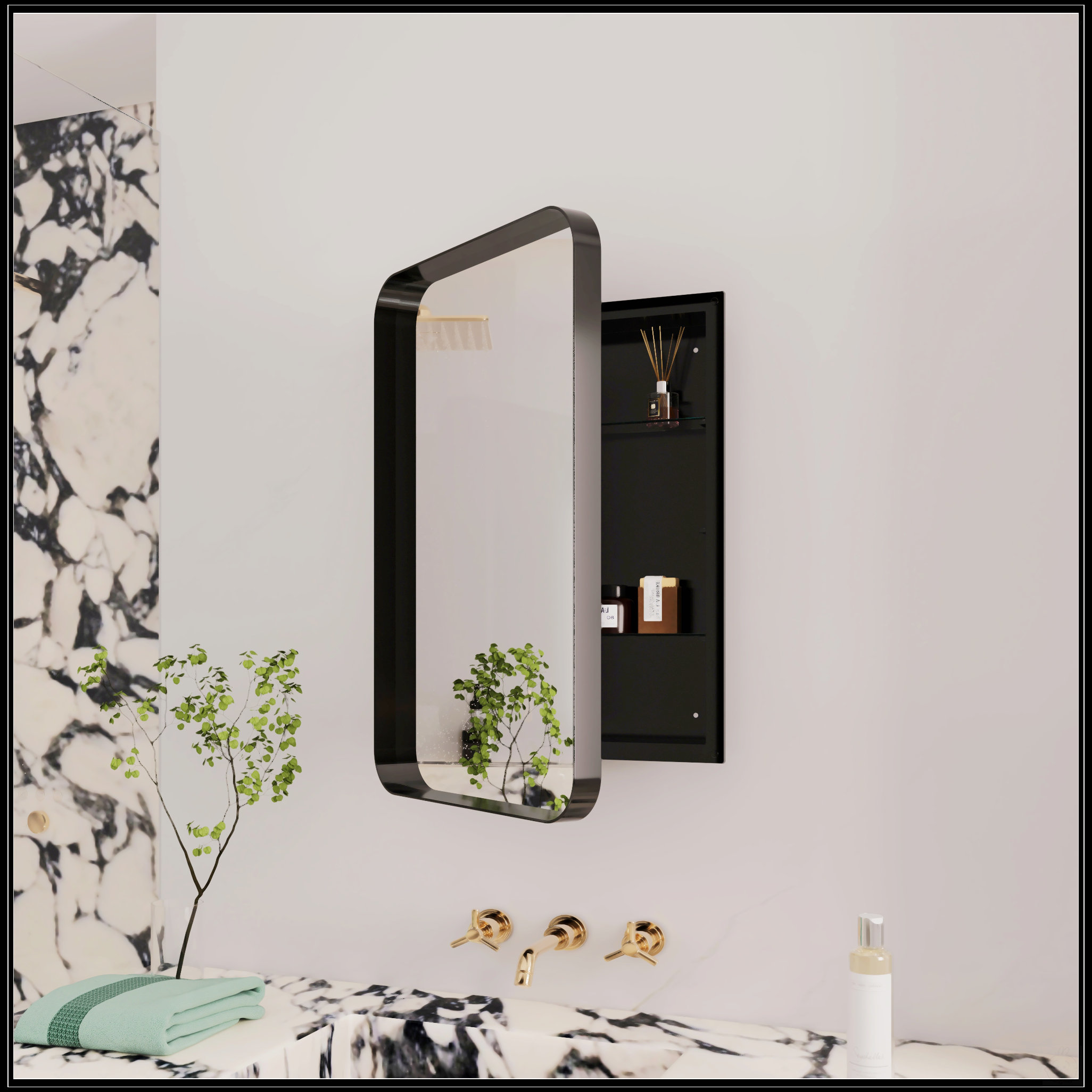 Latitude Run® 16X24 Inch Recessed Black Metal Framed Medicine Cabinet ...