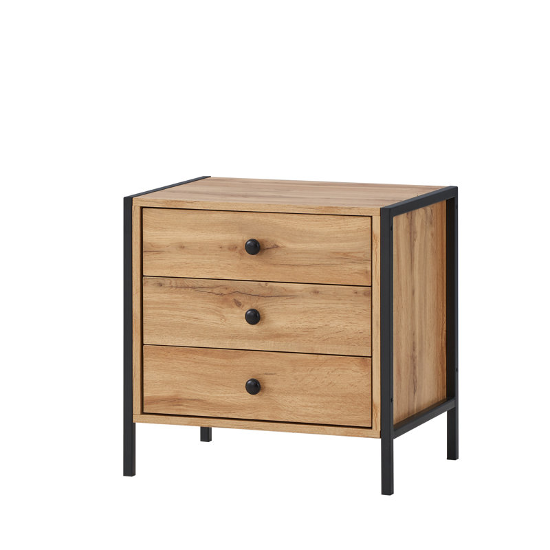 Harrold 53.8cm W Manufactured Wood Bedside Table, Oak/Black