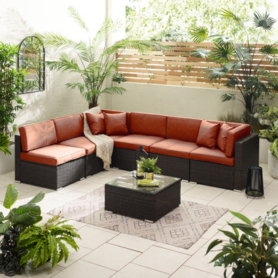 Miacomet Modular PE Rattan Garden Sofa Set and Table for Modern Gardens and Patios (Cover Included)