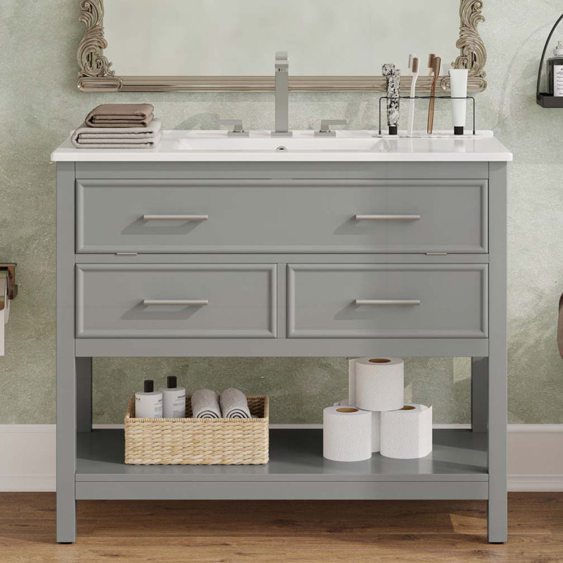 36" Bathroom Vanity with Ceramic Sink, Gray