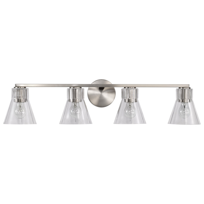 Spruill - coiffeuse - verre transparent, Nickel brossé, 33,25 po de largeur, Quatre lumières