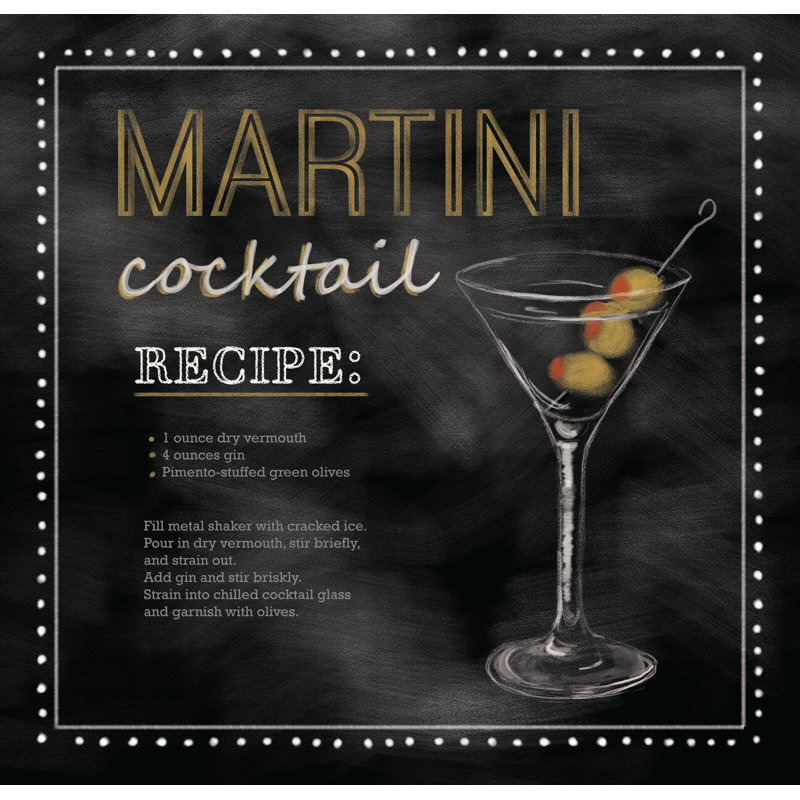 Martini Chalk - Textual Art Print, 30cm H x 46cm W, Black Floater Framed