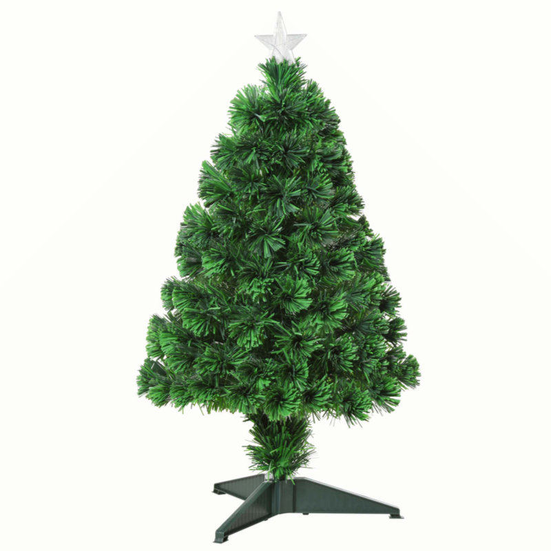 2.5Ft Tall Pre-Lit Douglas Fir Tabletop Artificial Christmas Tree With Realistic Branches, Fiber Optic LED Lights And 85 Tips, Green