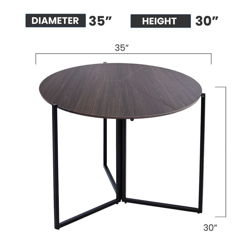 35" D Wood Rounding Folding Dining Table, Chocolate, 35"