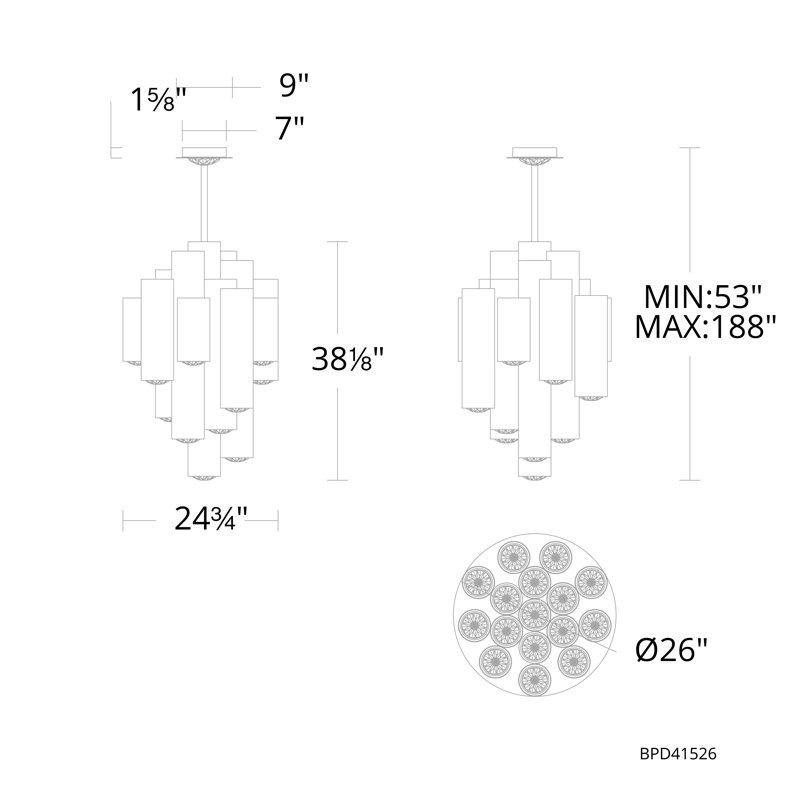 Tamara 16 - Light LED Pendant, 38.1" H x 26" W x 26" D, Black, 163 W