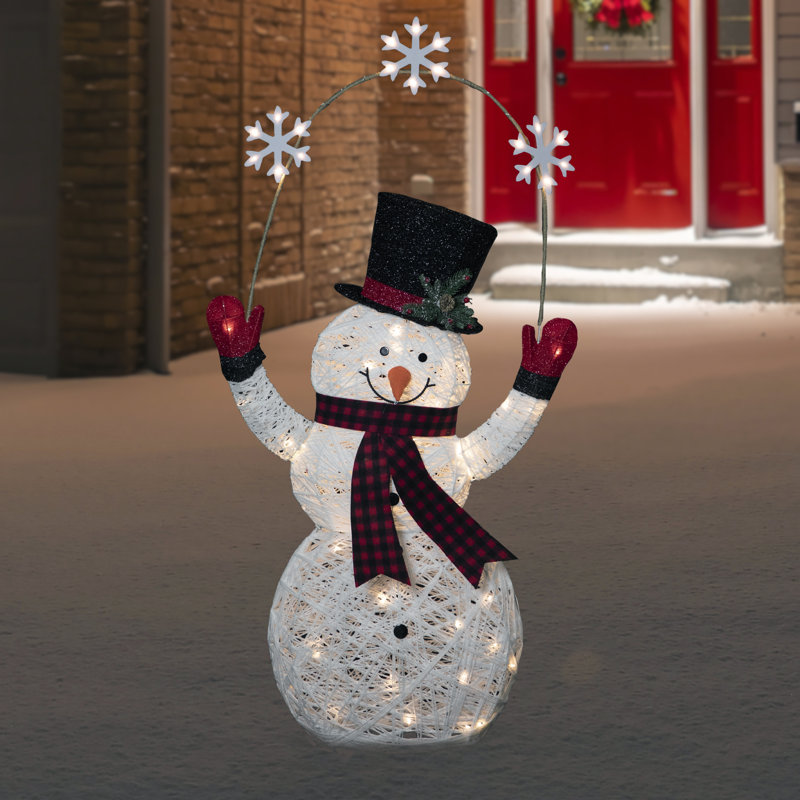 57" White LED Lighted Snowman with Snowflakes Outdoor Decoration