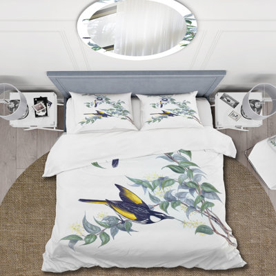 Vintage Australian Birds On A Branch - Traditional Duvet Cover Set - Microfiber Polyester