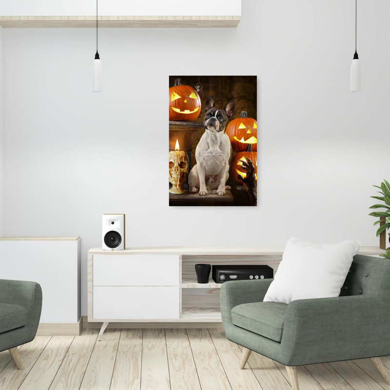 Halloween, art bouledogue français, H 36 po x l 24 po