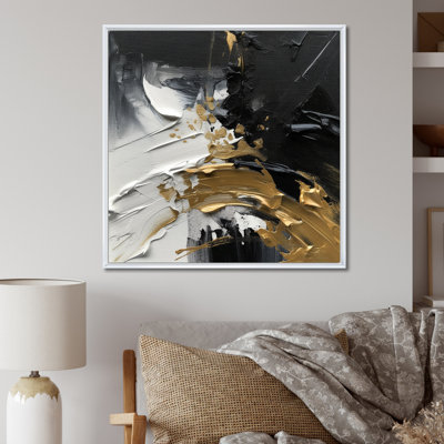 Exquis Darling Gold Abstract Wave On Black I - peinture abstraite, art mural