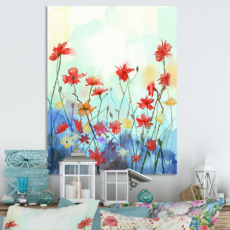 Impression florale printanière - Peinture, H 20 po x l 12 po x P 1 po, Toile tendue