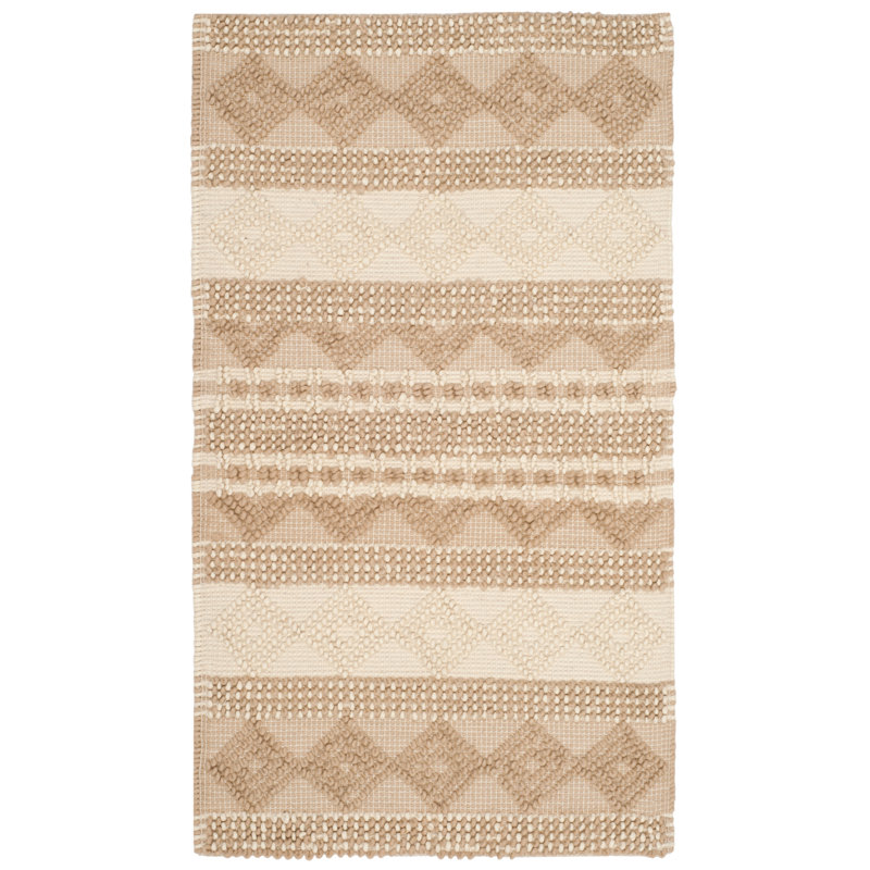 Winchester Geometric Hand-Woven Flatweave Wool/Cotton Beige/Ivory Area Rug, Rectangle 3' x 5'