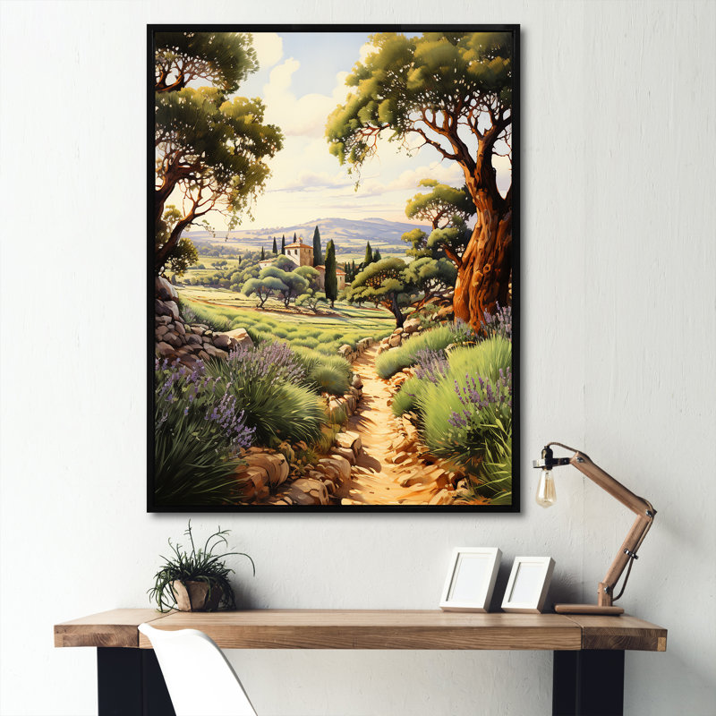 Sentiers Provençaux en France - Reproduction, Cadre flottant noir, H 40 po x l 30 po x P 1,5 po
