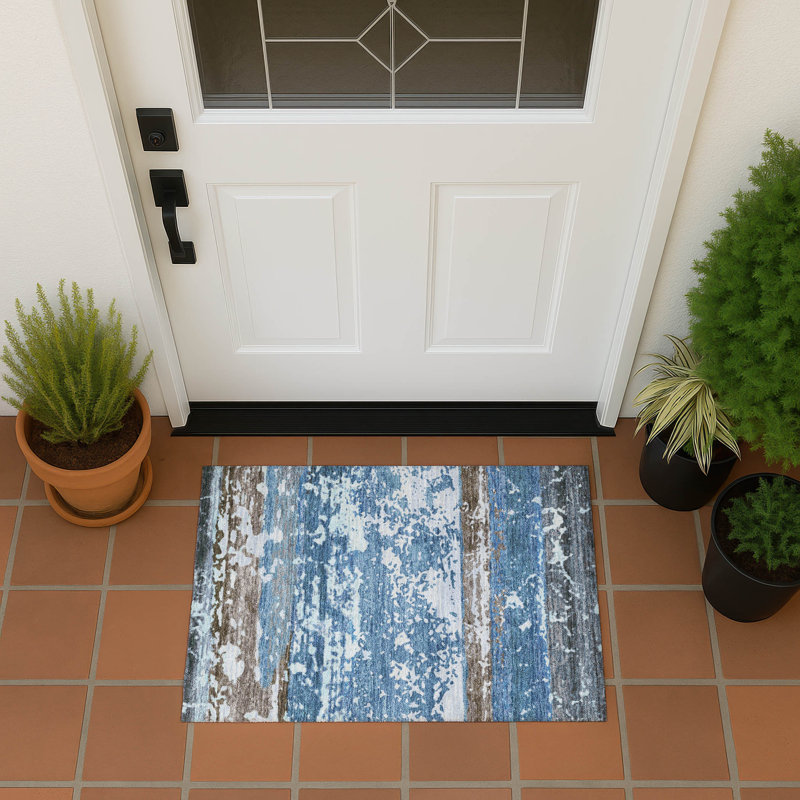 Machine Washable Indoor/Outdoor Lanphear ACN2398 Stripes Rug, Rectangle 1'8" x 2'6"