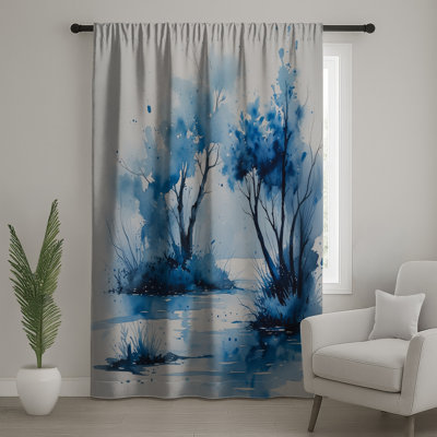 Rideaux de fenêtre à motif d'aquarelle bleu, voilages et rideaux occultant - 1 panneau