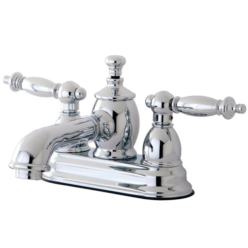 Robinet de salle de bain central à 4 poignées à 3 trous avec 4 tiroirs Kingston, Chrome poli