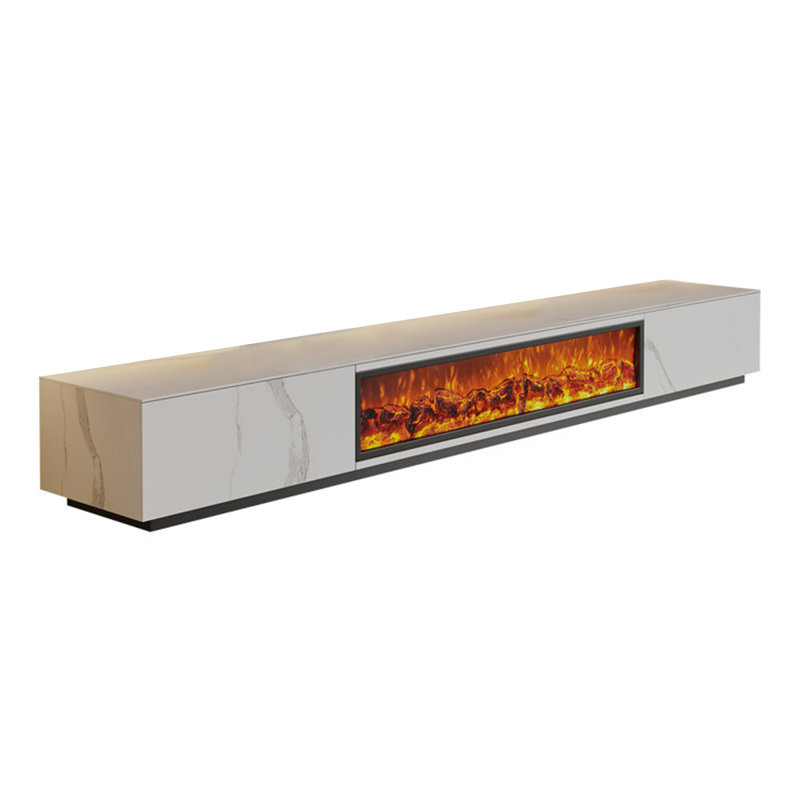 Italian minimalist LED simulated flame electronic fireplace floor cabinet, 13.78"H x 78.74"W x 15.75"D, White
