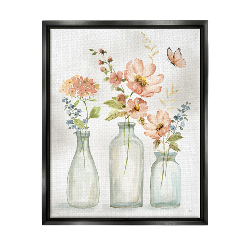 «Pink Flowers» par Nan Nan, Toile avec cadre flottant noir, H 21 po x l 17 po x P 1,7 po