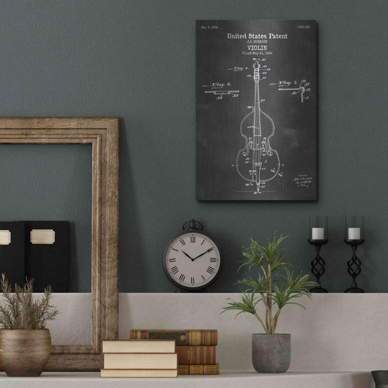 Art mural en métal Violin Blueprint, H 16 po x l 12 po