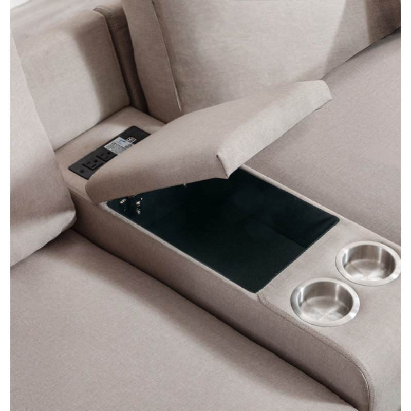 Canapé modulaire réversible en tissu de lin de 124 po 7 pièces avec port USB, ports de charge, porte-gobelets, console de rangement Modern