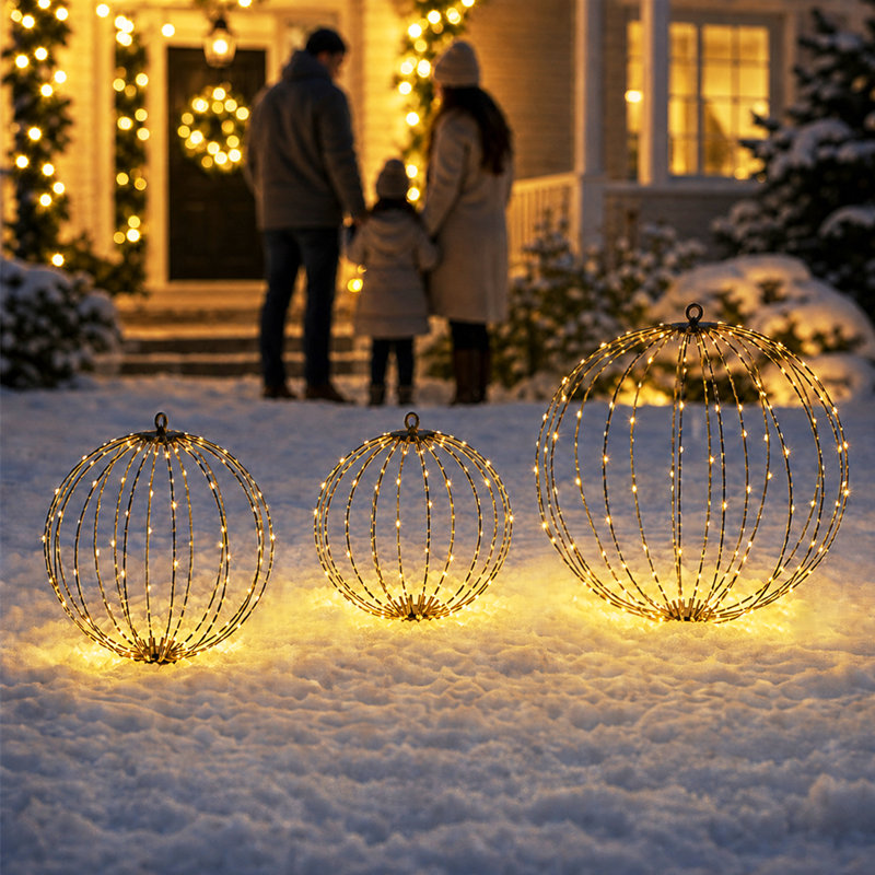 Ensemble de 3 décorations de Noël extérieures : boules préilluminées avec 8 modes d'éclairage, minuterie et lumières LED.