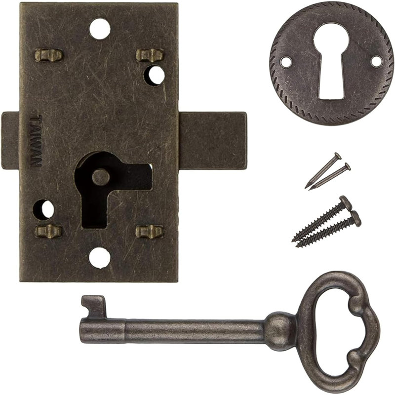 Small Antique Brass Plated Flush Mount Lock Set Pocket Door Hardware
