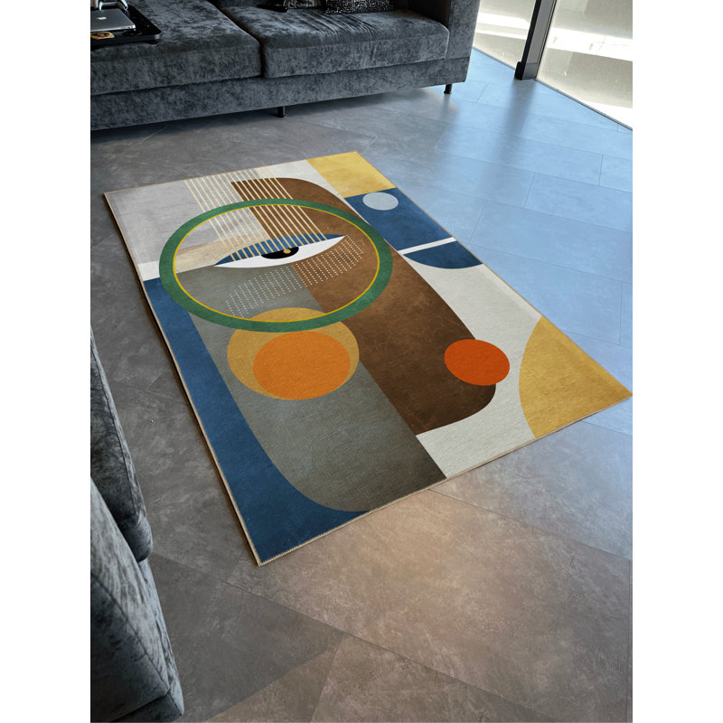 Tapis décoratif moderne multicolore à motif abstrait, Rectangle 4 pi 11,06 po x 9 pi 10,11 po