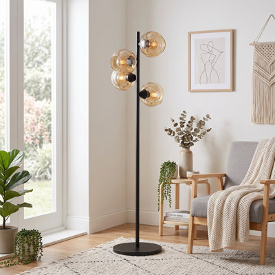 4-Light Prism Black Glass Globe Floor Lamp
