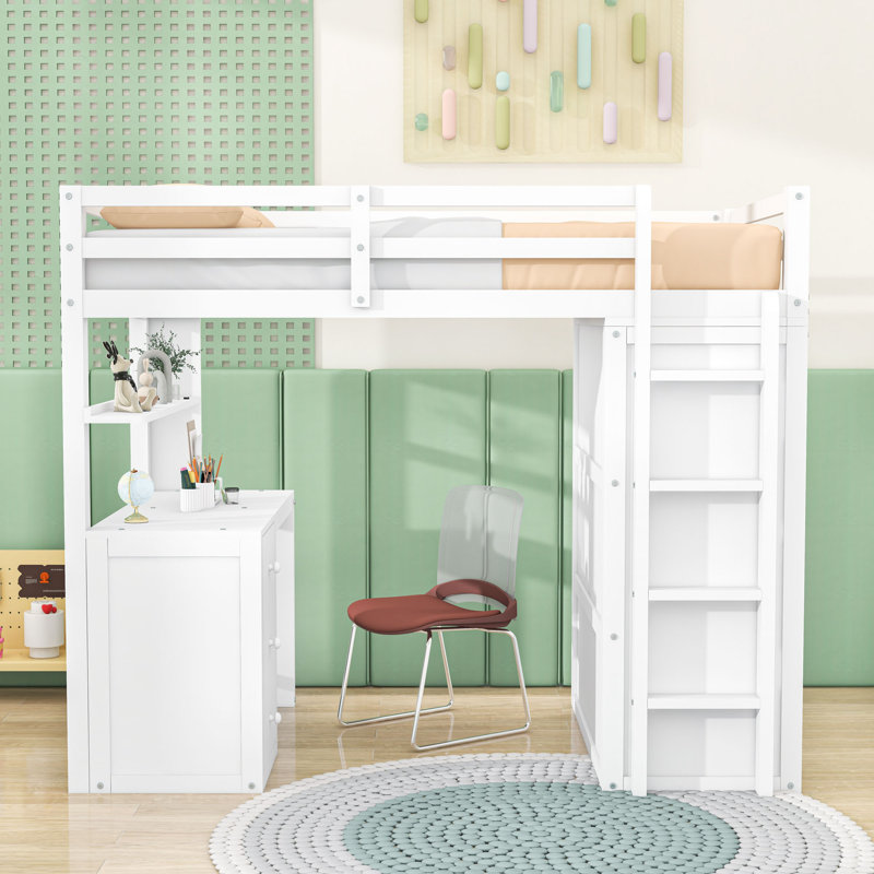 Loft Bed With Desk, Drawers, And Wardrobe, Twin, White