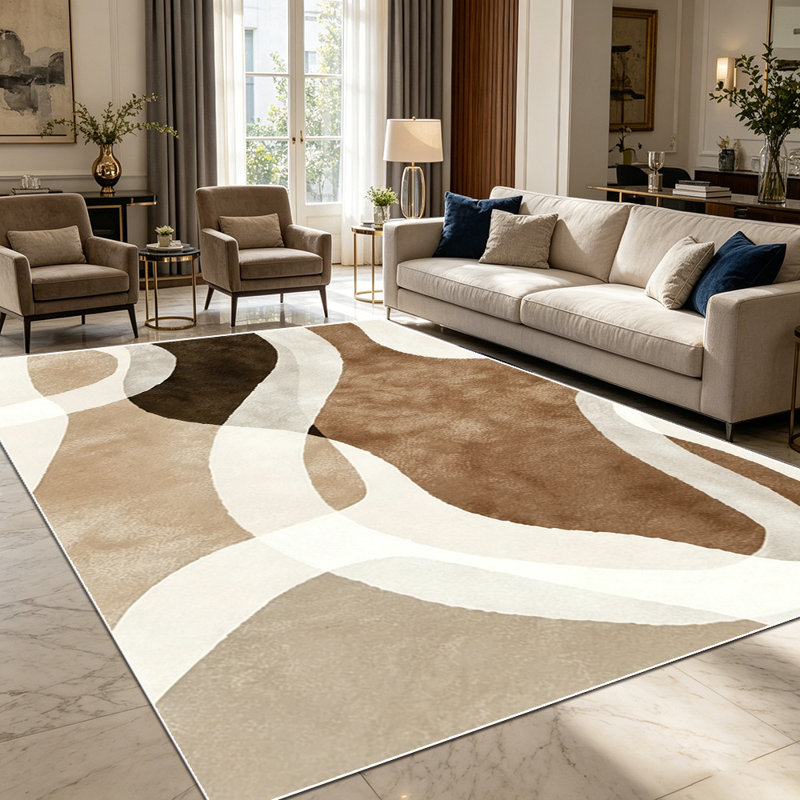 1PC Neutral Tone Abstract Swirl Wavy Line Modern Minimalist area rugs for Living Room, Soft and Comfortable, Suitable for all seasons, easy-to-maintain, machine washable Indoor floor mat, Under Table Farmhouse suitable for dining table, bedroom,