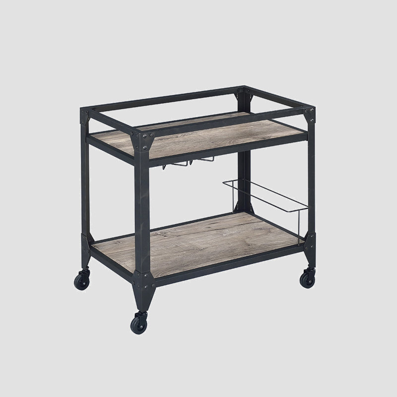 Rustic Oak and Charcoal 2-shelf Serving Cart
