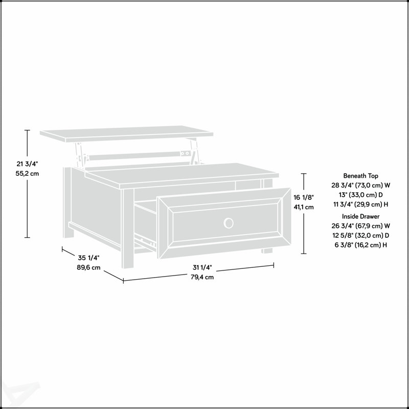 Table basse relevable avec rangement dissimulé et surface escamotable, parfaite pour les espaces de vie modernes et traditionnels.