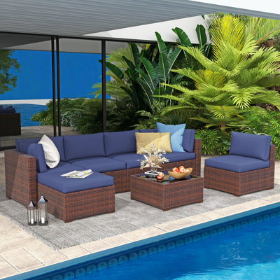 Ensemble de conversation modulaire avec coussins 7 pièces Axwell