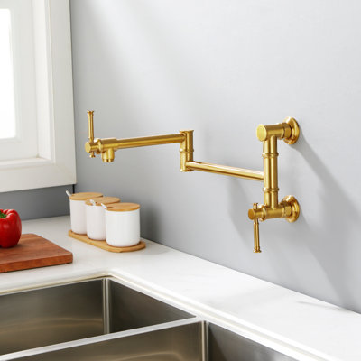 Wall Mounted Pot Filler Faucet, Modern Brass Pot Filler Two-Attachment Wall Mount Folding Kitchen Pot Filler Swing Arm