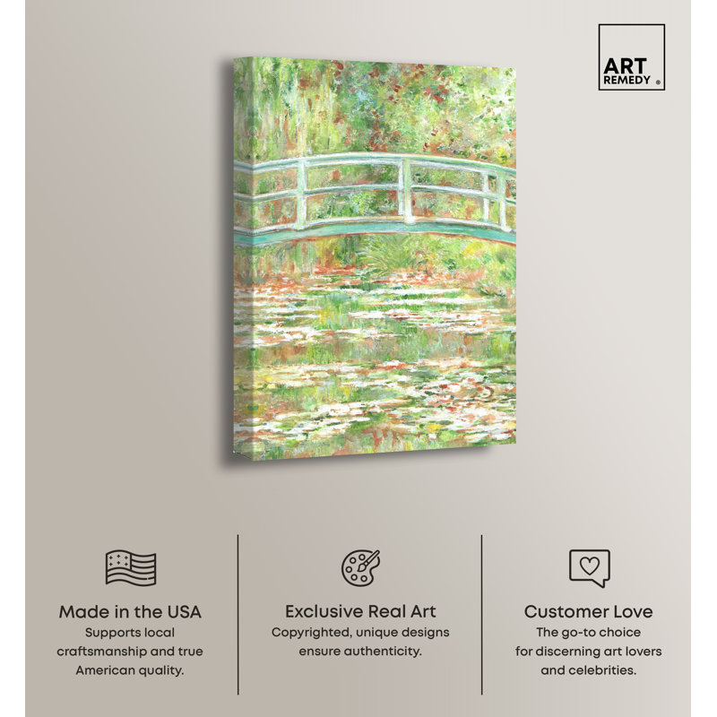 Impressionist Garden Bridge Canvas Art, 20" x 30", Green and White