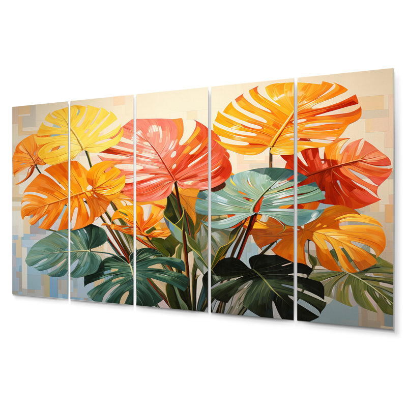 Orange vert, plantes tropicales I - ensemble d'art mural en métal tropical