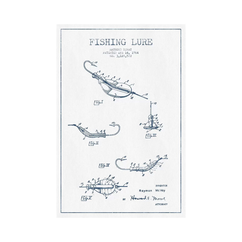 Raymond Mcvay Fishing Lure Patent Sketch (Ink) II by Aged Pixel - Wrapped Canvas Print, 152.5 cm H x 101.5 cm W