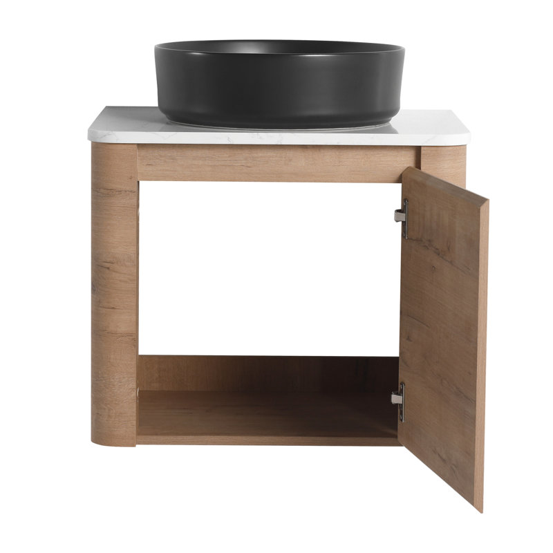 Meuble-lavabo mural de 24 po avec lavabo d'art en céramique, une porte à fermeture en douceur, emballage Kd et base en contreplaqué 1, surface lisse, facile à entretenir