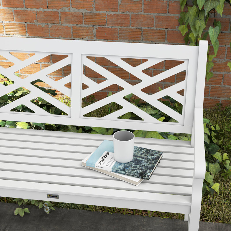 Heriberto Solid Wood Poplar Outdoor Bench, White