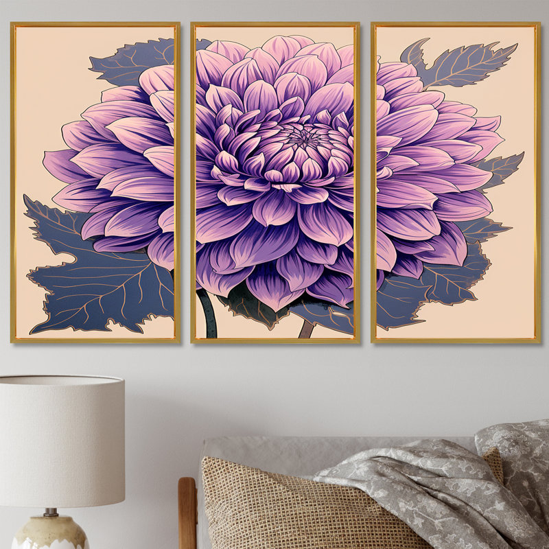 Laron - ensemble d'art mural Dahlia, Cadre flottant doré, H 32 po x l 48 po x P 1 po