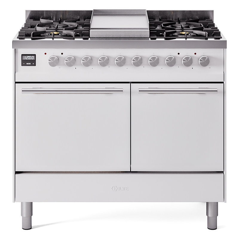 ILVE Professional Plus II 40 in Dual Fuel Range, Liquid Propane, White/Stainless Steel
