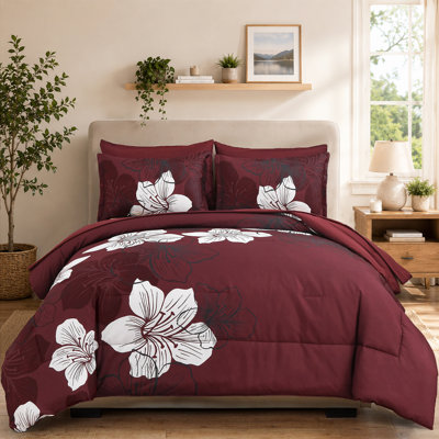 Ensemble d'édredon floral 7 pièces avec draps en microfibre toutes saisons