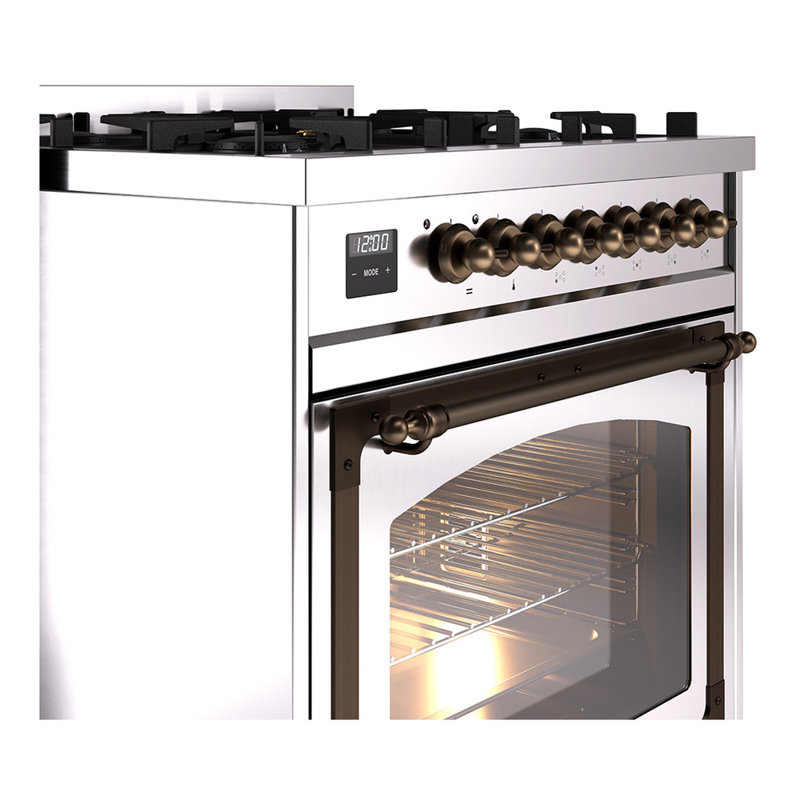 ILVE Nostalgie II Noblesse 30 in Dual Fuel Range, Liquid Propane, Stainless Steel/Bronze