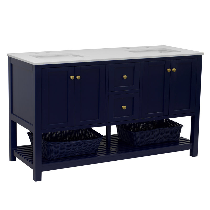 Ensemble de meuble-lavabo double 60 po Binne, Bleu royal, Quartz