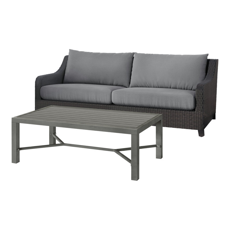 Ensemble de canapé d'extérieur en osier et table basse 2 pièces Rienelt, Gris