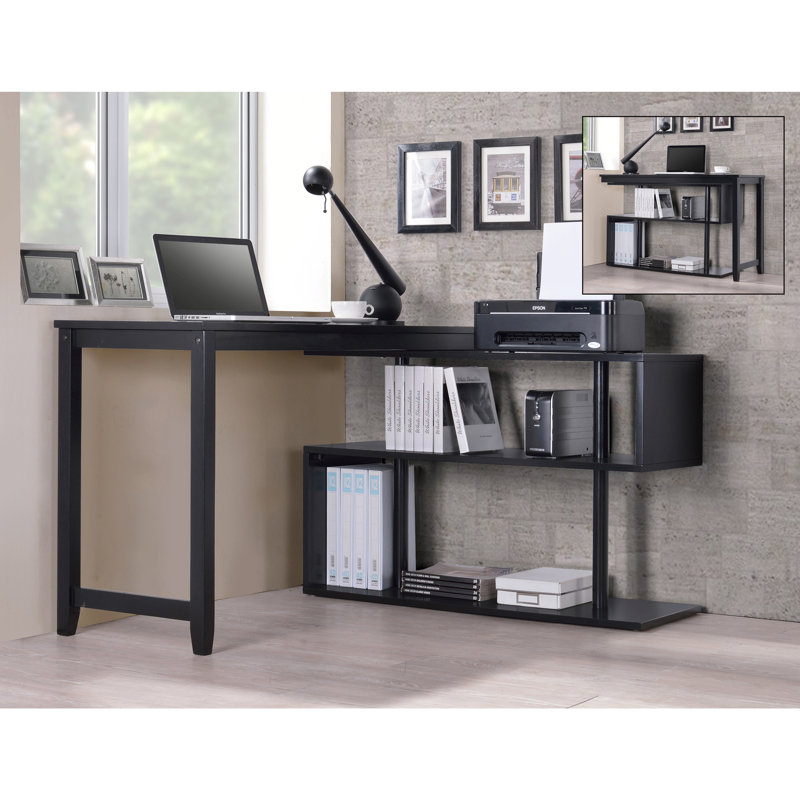 Bureau en L en bois massif Browder, Noir