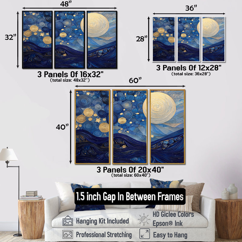 Ensemble de salon Starry Sky, H 28 po x l 36 po, Reproduction avec cadre flottant, Noir